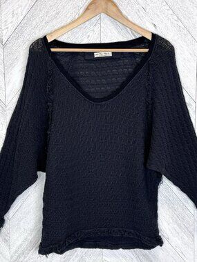 We The Free People Thiens Hacci Open Knit Top Black Textured Size Small Dolman